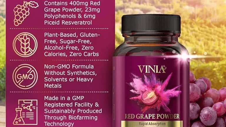 bottle of vinia red grape powder