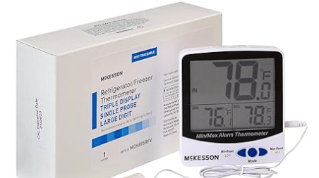Refrigerator/Freezer Thermometer with Triple Display, Single Probe