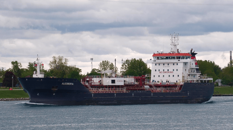 Tanker ship Algoberta viewed from the front left side.