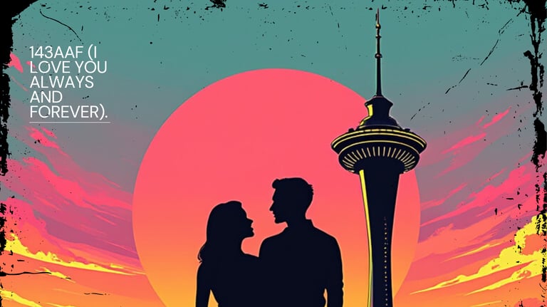 a couple standing in front of a sunset