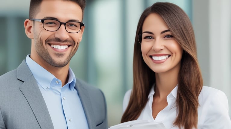 A professional interview in a sleek, modern office with black, white, and sage green accents