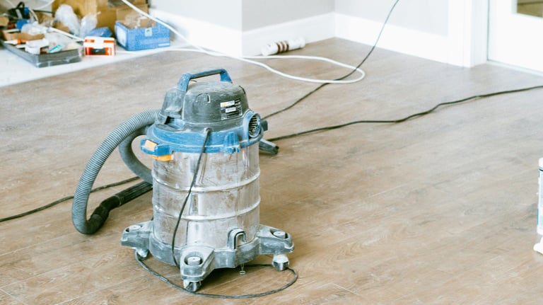 Professional vacuum and tools for post-construction cleaning