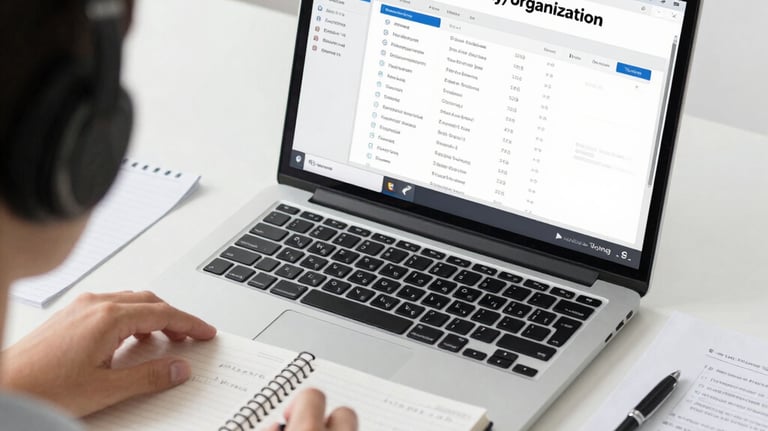 Asian virtual assistant working on a laptop in a clean modern office, professional business environm