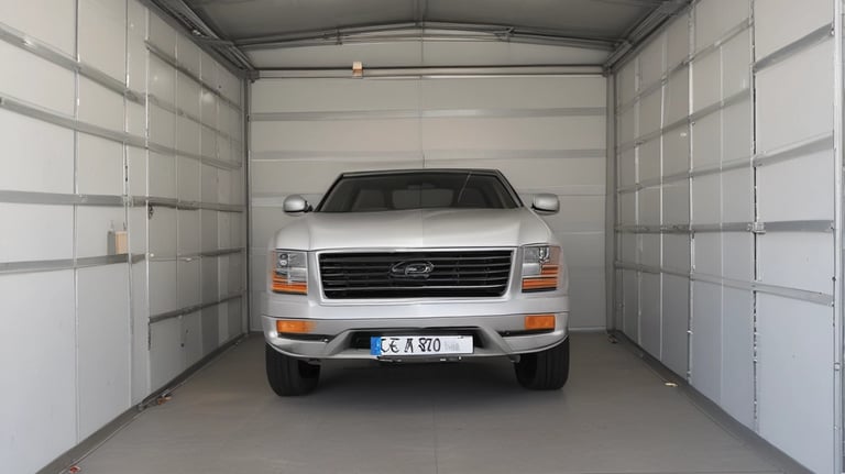 Boat securely stored inside a well-lit, monitored warehouse.