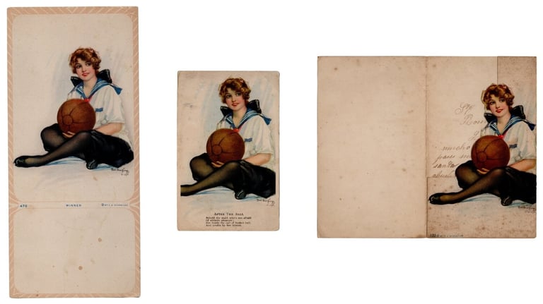 Vintage basketball ink blotting paper, hand drawn postcard, antique sports greeting card