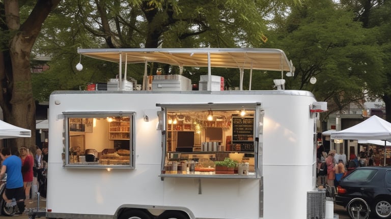 Festschmaus Catering’s colorful fooddtrailer parked at a lively festival