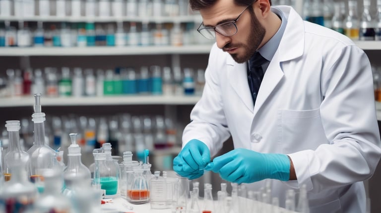 Technician analyzing chemical samples in a bright laboratory