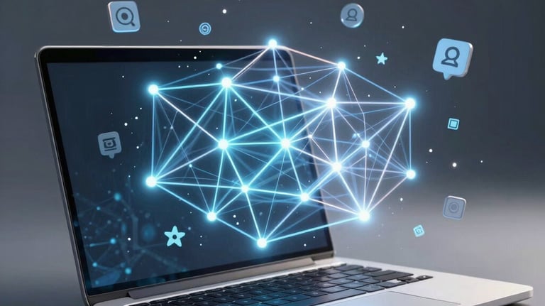 A dynamic dashboard showing SEO analytics and social media engagement stats.