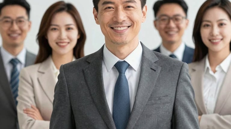 A calm, focused leader meditating in a modern office space