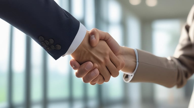 Business partners shaking hands over a wholesale agreement