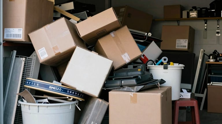 Friendly crew loading junk into a truck outside a cozy home.