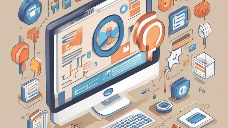 Close-up of hands typing on a keyboard with website wireframes on a tablet nearby