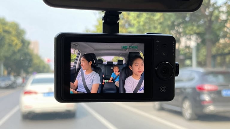 A sleek vehicle dashboard displaying a GPS tracker pinpointing location on a bright screen.