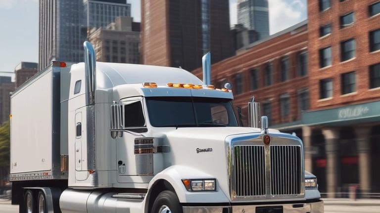 Red and black semi truck on a highway near Southfield.