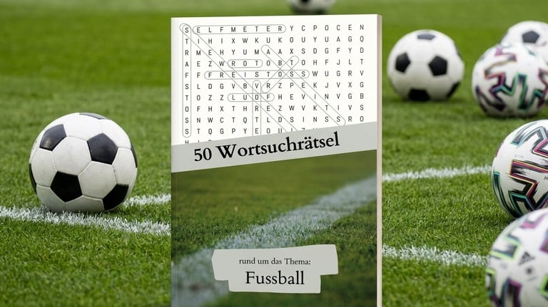 Lernbuch für Kinder mit Wortsuchrätseln zum Thema Fußball