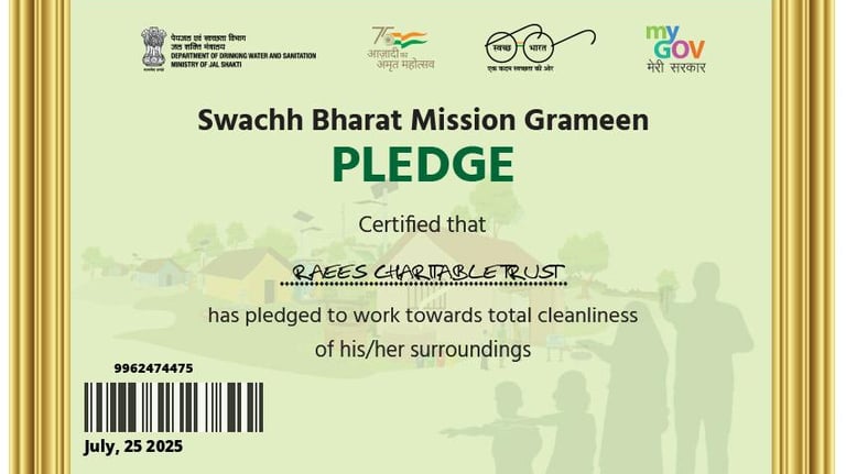 <title>Swachh Bharat Gramin Mission - Raees Charitable Trust | Clean Village Initiative</title>
