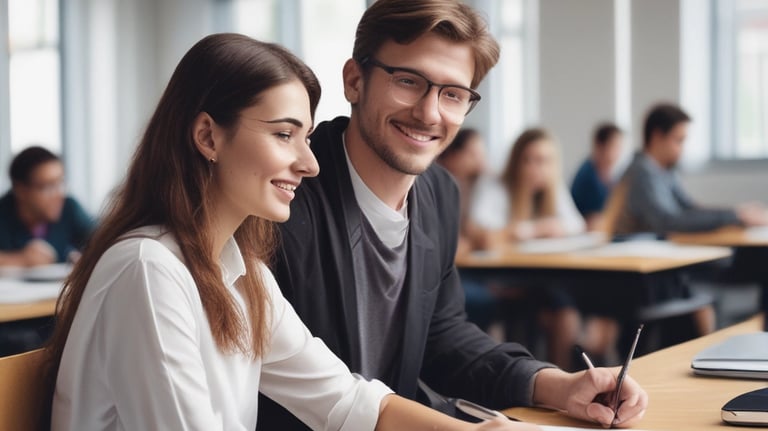 A classroom setting with a lecturer engaging students in business topics