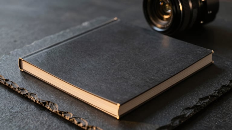 A high-quality photo of a thick, matte-finish magazine resting on a dark slate surface, with golden sunlight catching the edges.