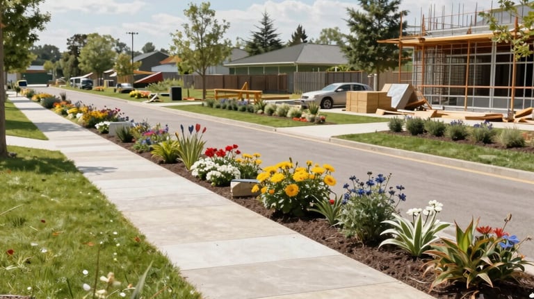 Close-up of detailed architectural blueprints and a hand drawing plans.