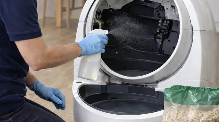 robot litière nettoyé par une technicienne chez un client de Paris