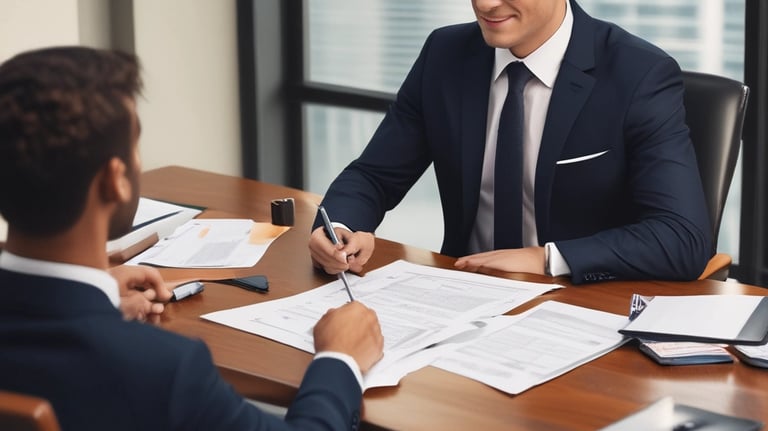 A friendly professional helping a client with business registration paperwork online.