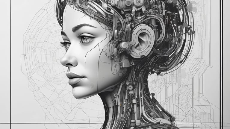 A business team collaborating with AI-generated content on a screen.