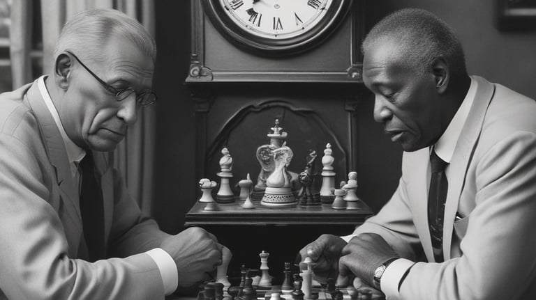 Adults competing in a lively chess tournament sponsored by the organization