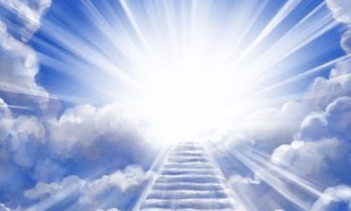 a stairway way to heaven with a ladder leading up to the top of a ladder