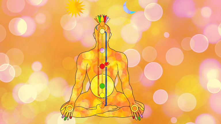 a person sitting in a lotus position with a guitar