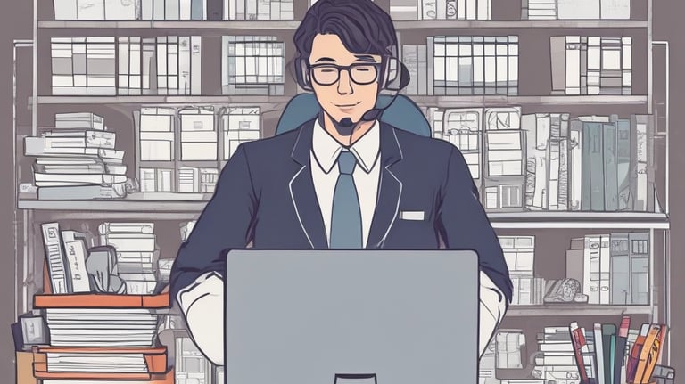 A professional consultation setting with a medical professional sitting at a desk facing a client. The room has a modern aesthetic with white walls decorated with framed certificates. The desk is organized with office supplies, a laptop, and a fruit bowl in the center.