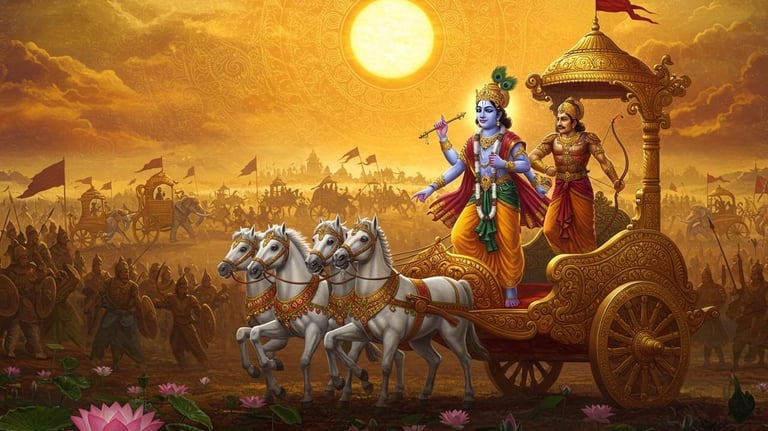 Sri Krishna with Arjuna in the battle field of Mahabharata