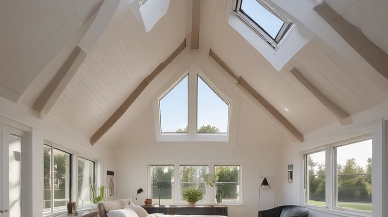 A large construction site with a modern multi-story building under renovation. A yellow crane is positioned near the building, and several workers in safety gear are visible on the rooftop, indicating ongoing construction work. Scaffolding is set up along the side of the building. The scene is sunlit under a clear blue sky.