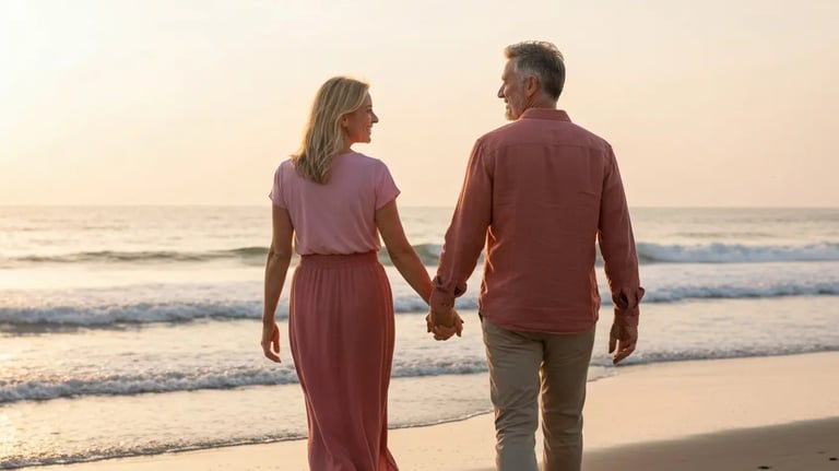TrueLink World™ Couples experience in Costa Blanca with romantic walk by the sea at sunset.