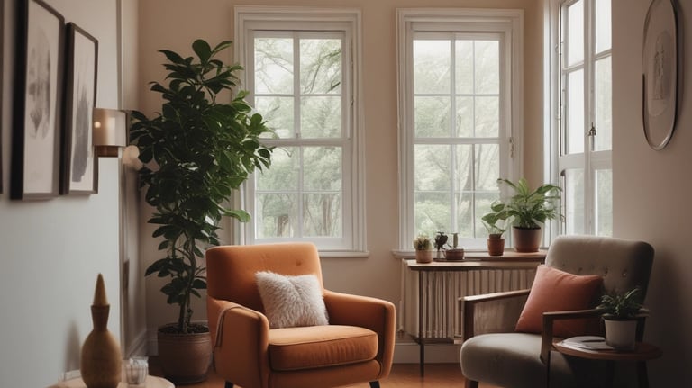 A serene and well-lit massage therapy room features a massage table adorned with scattered rose petals. The room has soft green walls with a floral accent wall in the back. A hanging white robe and a modern chair are present, along with a glass shower enclosure. The ceiling has recessed lighting, contributing to a calming atmosphere.