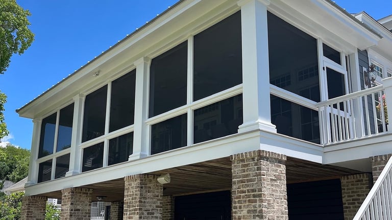 A back porch with no pickets.