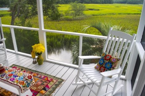 A beautiful view of the outdoors on the back porch.
