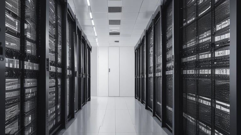 Technicians installing structured cabling in a large commercial space.
