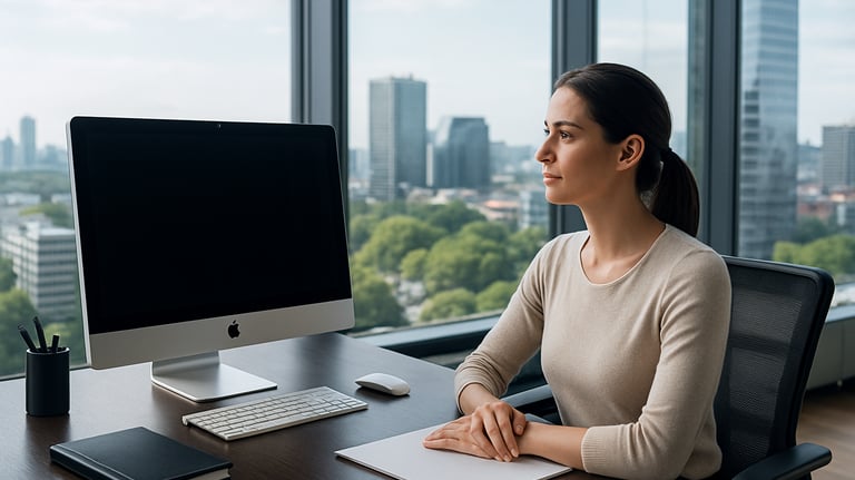Mulher refletindo sobre sua vida financeira. Ele se sente segura e próspera