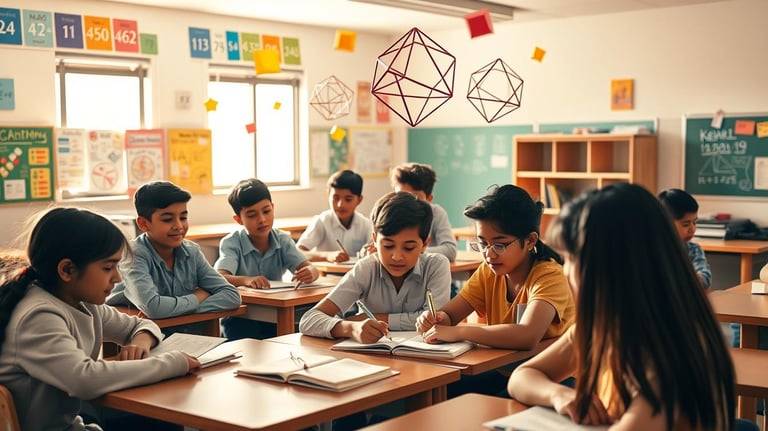 a group of children and adults sitting at desks in a classroom