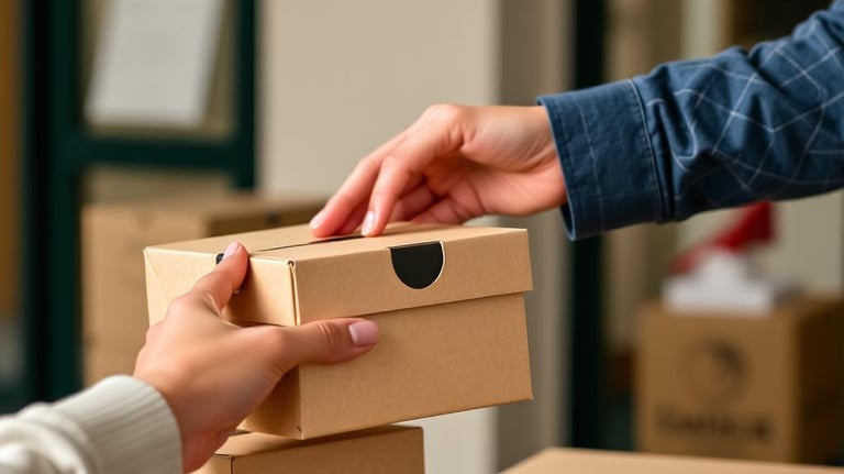 a person handing a box out to another person