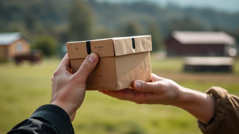 a person handing a box out to another person.