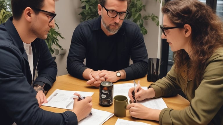 A podcast or radio host is seen speaking into a microphone, captured both directly and through the screen of a smartphone. The screen displays a live broadcast view with social media interactions. The background includes blurred signage, and the setting appears to be a studio with brick walls.