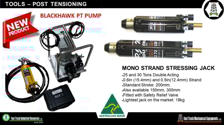 post tensioning equipments in UAE & Saudi Arabia, Qatar, Bahrain, Iraq, Oman