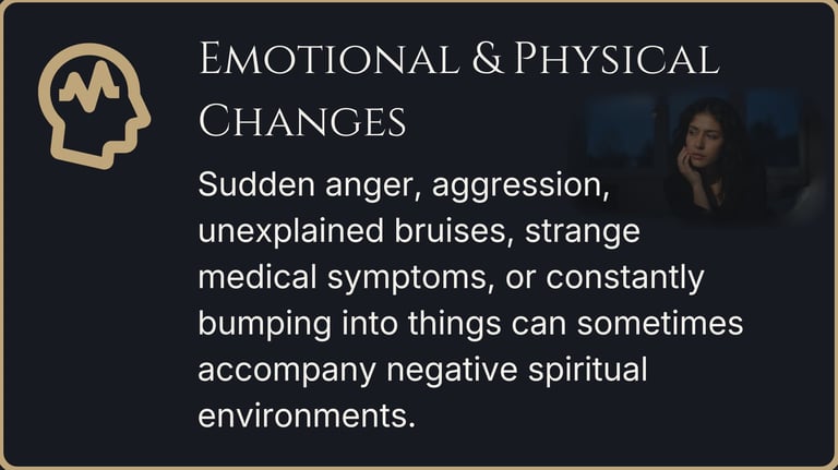 Emotional distress, aggression, and unexplained physical exhaustion connected to spiritual heaviness
