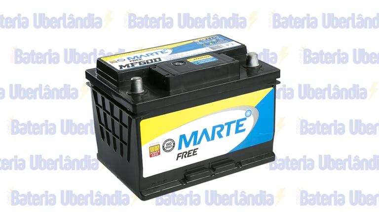 Bateria Marte amarela, branca e azul, sobre fundo com o texto "Bateria Ub