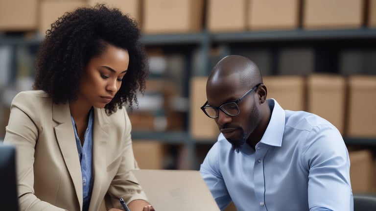 A monochromatic indoor scene featuring a consultation area with a modern design. Two people are seated at a long wooden table, working on laptops, while another person stands nearby. Bookshelves are visible beneath the table, and a sign reads 'Consultation Specialisee'. Overhead lighting and glass partitions add to the contemporary architectural style.