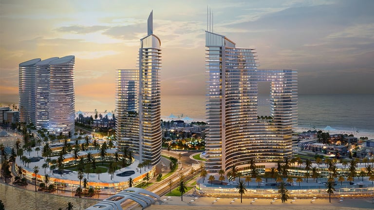 a cityscape of a beach with a view of the ocean | Nour Nagy Designs