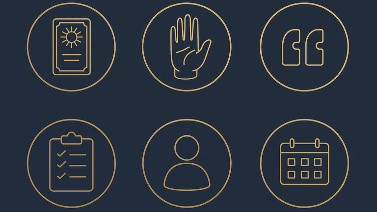 symbols of tarot, palmistry, people, dates