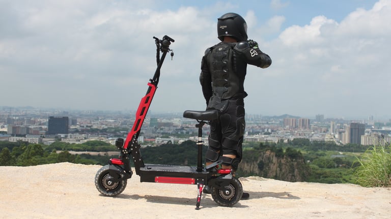 a man in a helmet and a helmet on a scooter
