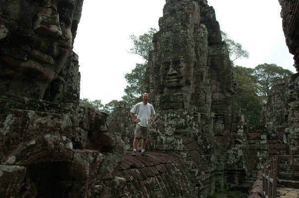 Nick Billington at the Temple of Bayon Angkor, Siem Reap, Cambodia